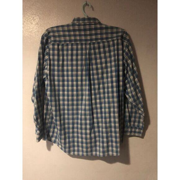 Trader Bay Blue White Gingham Check Button Casual Shirt‎ Classic Preppy Style - Picture 2 of 4